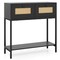 Console Table with 2 Drawers and Storage Shelf, Rattan Front Entryway Table with Metal Legs